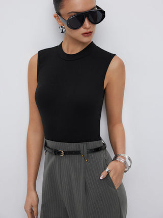 High Neck Sleeveless Jumpsuit with Belt