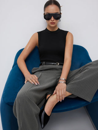 High Neck Sleeveless Jumpsuit with Belt