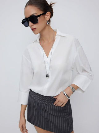 Cotton-blend Mid-length Sleeve Shirt Bodysuit