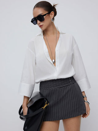 Cotton-blend Mid-length Sleeve Shirt Bodysuit