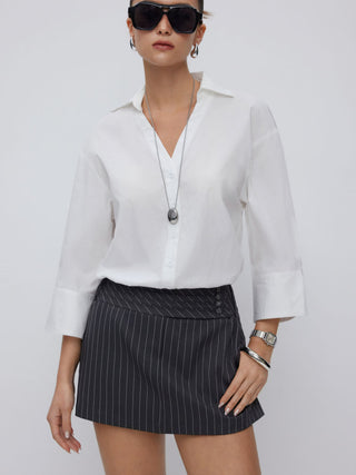 Cotton-blend Mid-length Sleeve Shirt Bodysuit