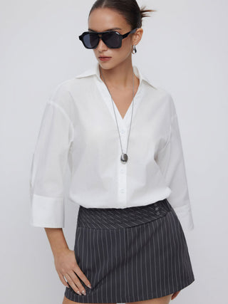 Cotton-blend Mid-length Sleeve Shirt Bodysuit