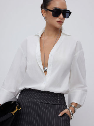 Cotton-blend Mid-length Sleeve Shirt Bodysuit