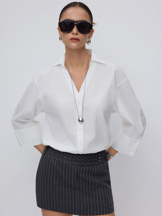 Cotton-blend Mid-length Sleeve Shirt Bodysuit