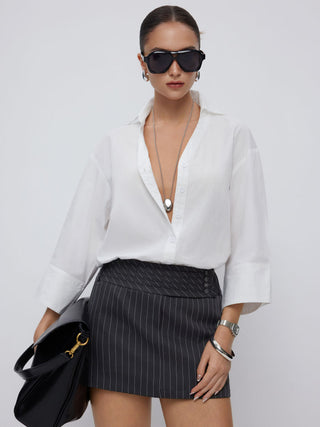 Cotton-blend Mid-length Sleeve Shirt Bodysuit