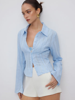 Cotton Textured Striped Bell Sleeve Shirt