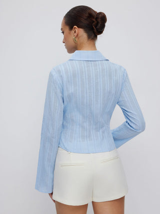 Cotton Textured Striped Bell Sleeve Shirt