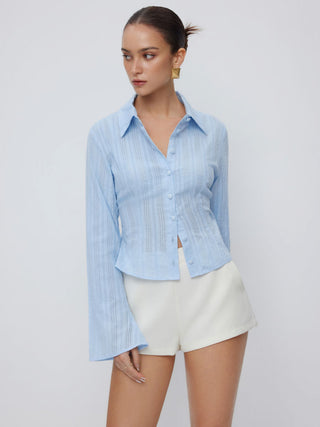 Cotton Textured Striped Bell Sleeve Shirt