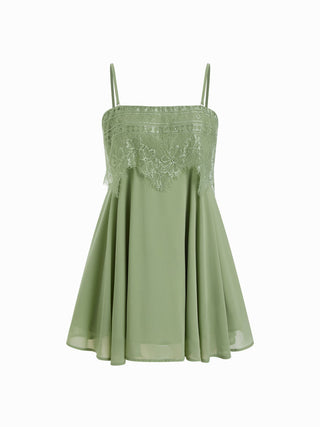 Chiffon Lace Panel A-line Cami Mini Dress