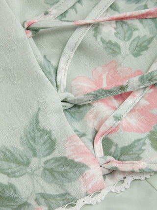Linen-blend Floral Square Neck Lace Trim Corset Tank Top