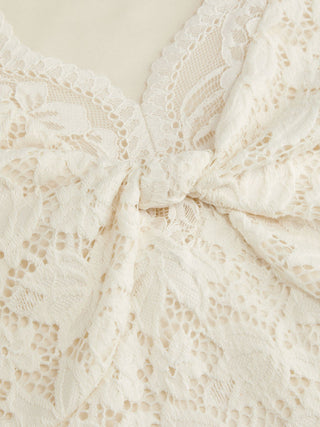 Lace Jacquard Sweetheart Neck Bell Sleeve Twist Knotted Bodysuit