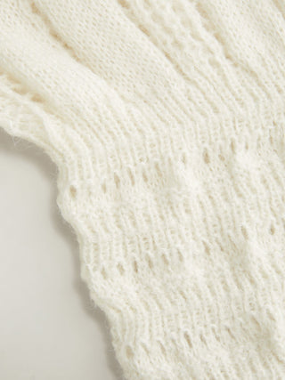 Knit Fabric Boat Neck Crochet Shirred Long Sleeve Top