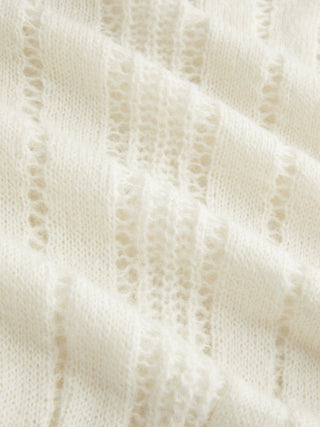 Knit Fabric Boat Neck Crochet Shirred Long Sleeve Top