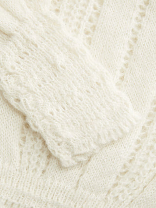 Knit Fabric Boat Neck Crochet Shirred Long Sleeve Top