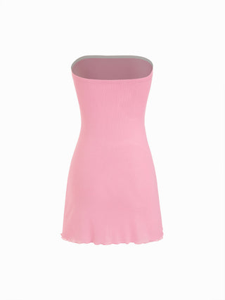 Mesh Abstract Graphic Strapless Bodycon Mini Dress