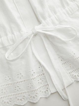 Cotton-blend Broderie Anglaise Short Sleeve Ruffle Peplum Hem Oversized Blouse