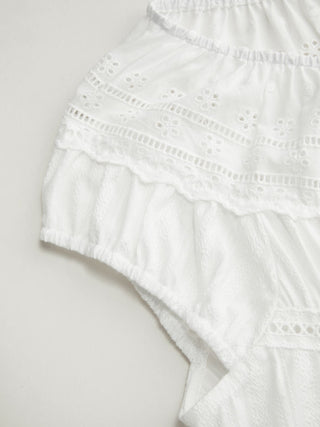 Cotton-blend Broderie Anglaise Short Sleeve Ruffle Peplum Hem Oversized Blouse