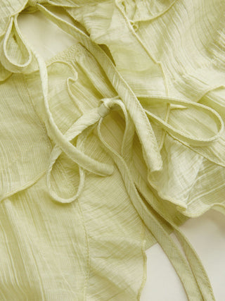 Textured Lyocell-blend V-Neck Ruffled Tie Front Cami Blouse