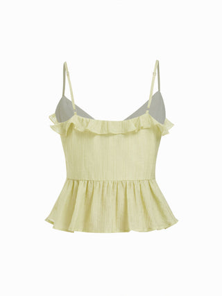Textured Lyocell-blend V-Neck Ruffled Tie Front Cami Blouse