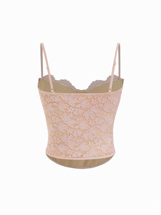 Lace Sweetheart Neck Lace Panel Corset Slim Cami Top