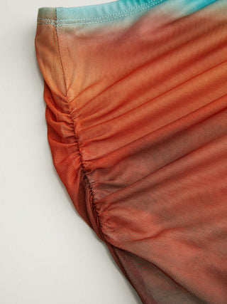 Mesh Mid Rise Abstract Ruched Maxi Skirt