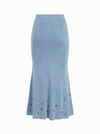 Textured Mid Rise Star Graphic Ruched Mermaid Maxi Skirt