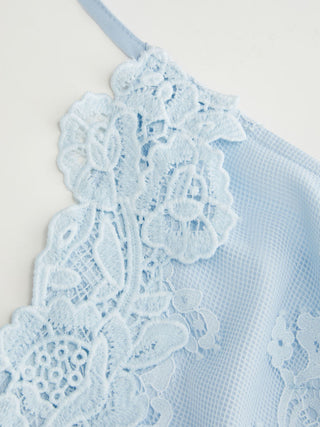 Cotton-blend V-neck Lace Panel Ruffle Hem Cami Blouse