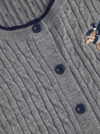 Embroidered Dog Cable Knit Button-Up Short Sleeve