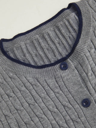 Embroidered Dog Cable Knit Button-Up Short Sleeve