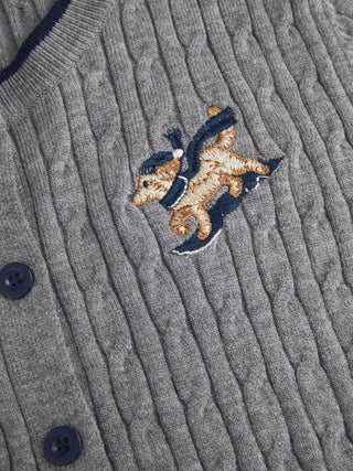 Embroidered Dog Cable Knit Button-Up Short Sleeve