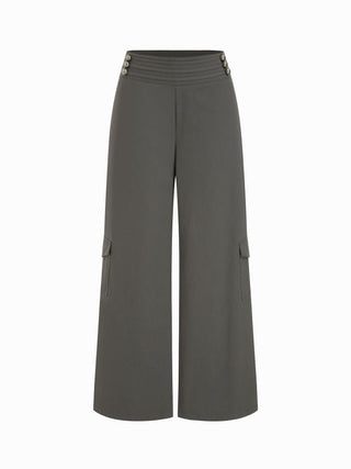 Cotton Mid Rise Cargo Metal Detail Wide Leg Trousers Oversized