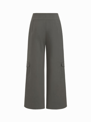 Cotton Mid Rise Cargo Metal Detail Wide Leg Trousers Oversized