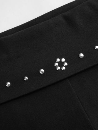 High Stretch Cotton-blend Low Rise Geometric Rhinestone Capri Pants