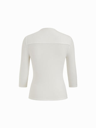 Textured Boat Neck Mid-length Sleeve Slim Top