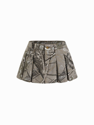 Denim Mid Rise Conversational Mini Skort