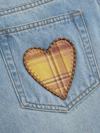Denim Low Rise Heart & Star Graphic Applique Wide Leg Jeans
