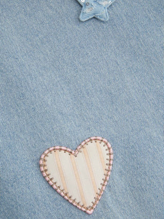 Denim Low Rise Heart & Star Graphic Applique Wide Leg Jeans