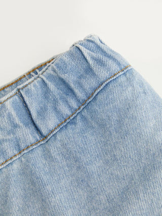 Denim Mid Rise Barrel-Leg Side Strap Jeans