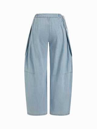 Denim Mid Rise Barrel-Leg Side Strap Jeans