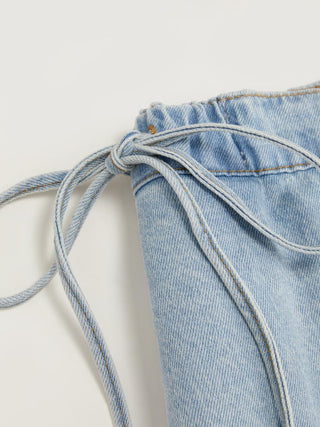 Denim Mid Rise Barrel-Leg Side Strap Jeans