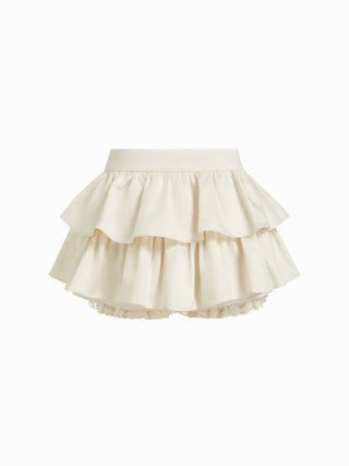 Mid Rise Ruffle Lace Trim Tiered Mini Skort