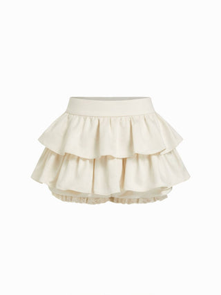 Mid Rise Ruffle Lace Trim Tiered Mini Skort