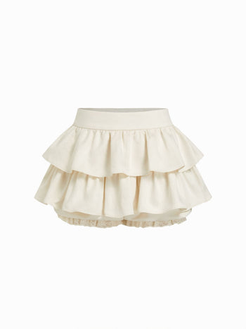 Mid Rise Ruffle Lace Trim Tiered Mini Skort