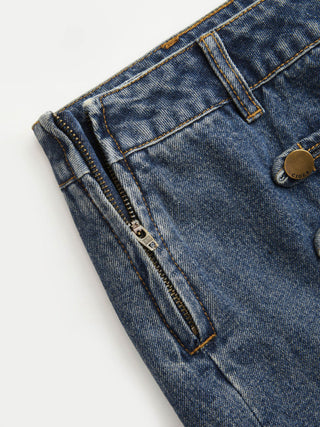 Denim Low Rise Washed Metal Detail A-line Micro Mini Skort