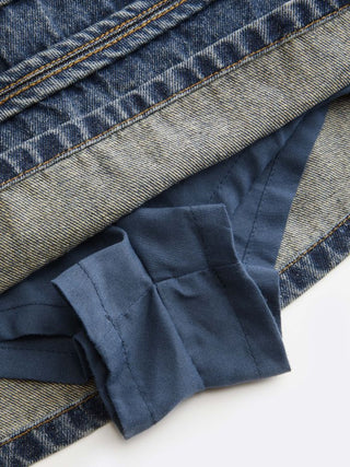 Denim Low Rise Washed Metal Detail A-line Micro Mini Skort