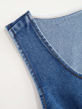 Denim Square Neck Metal Detail Tank Top
