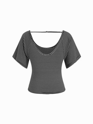 Viscose Scoop Neck Backless Short Sleeve Top