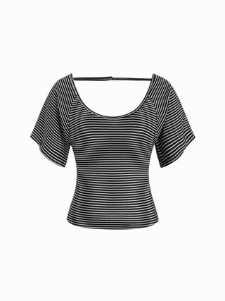Viscose Scoop Neck Backless Short Sleeve Top