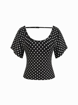 Viscose Scoop Neck Backless Short Sleeve Top