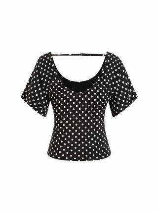 Viscose Scoop Neck Backless Short Sleeve Top